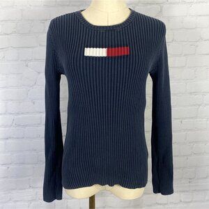 Tommy Hilfiger Medium Navy Blue Ribbed Logo Sweater